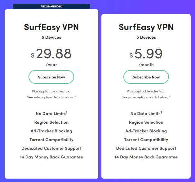 SurfEasy Pricing